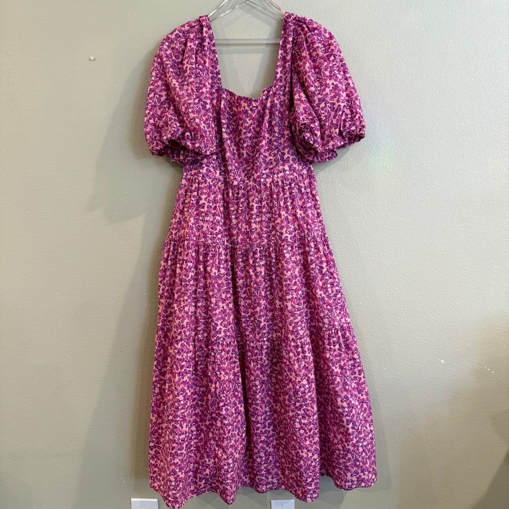 Hyacinth House Estella Midi Dress Women L Pink Floral Puff Sleeve Cottagecore - Picture 2 of 16